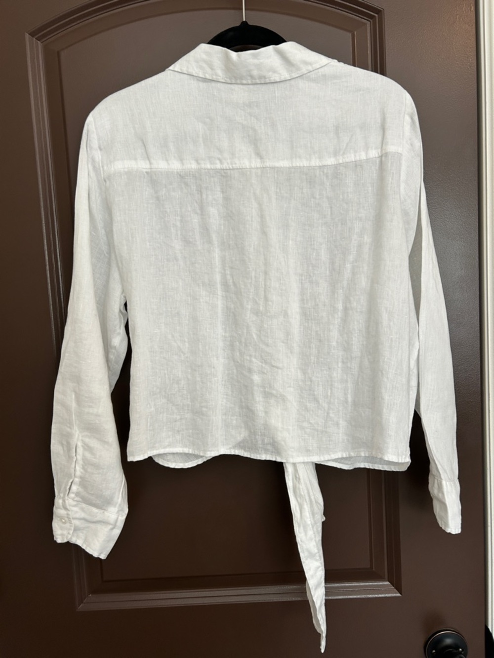 H&M White 100% Linen Tie-Front Button Down Shirt. Medium - Picture 4 of 5